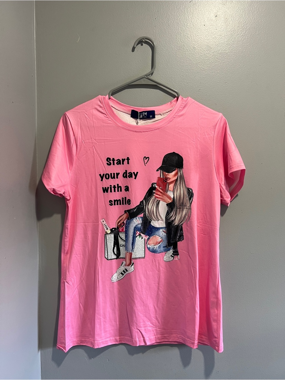 Pink Graphic Tee "Start Your Day With A Smile"